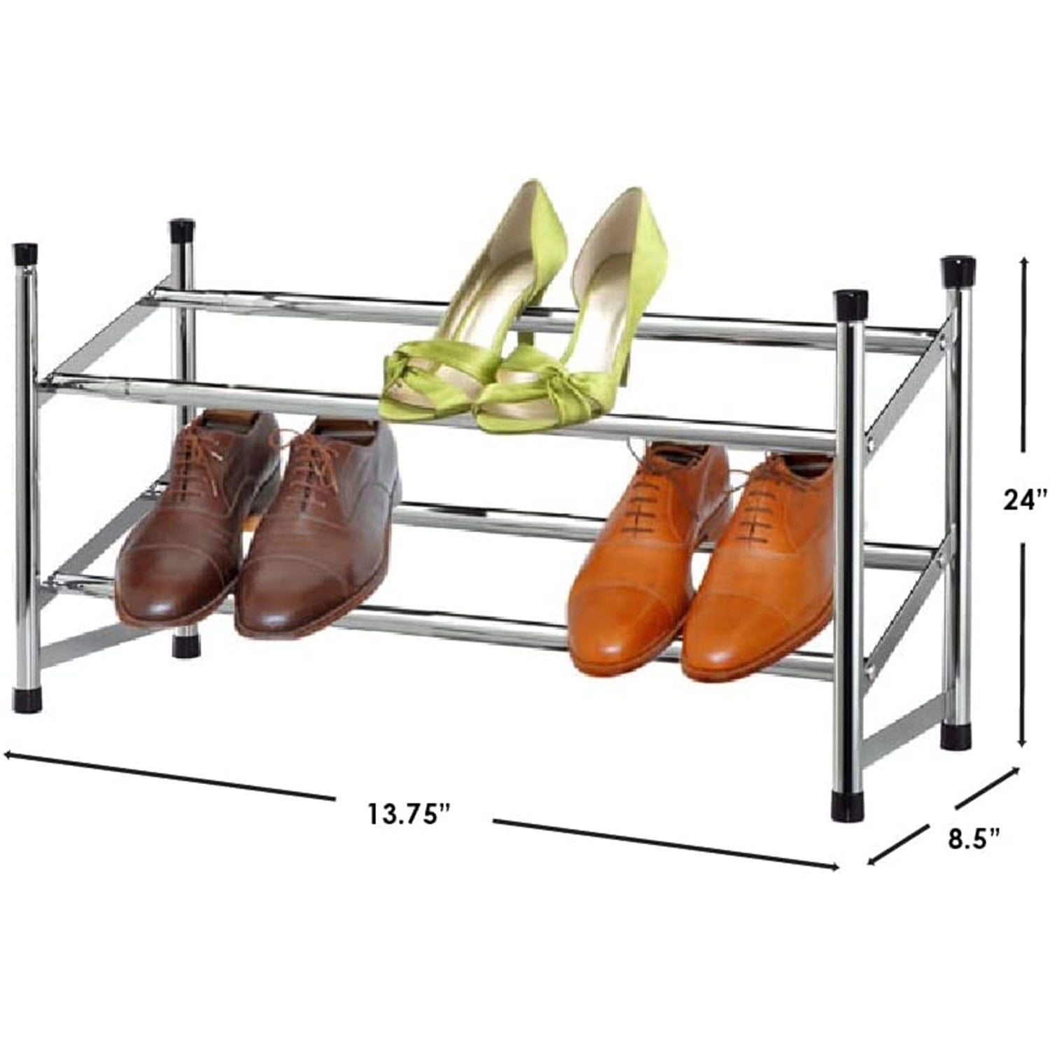 Home Basics 2-Tier Expandable Shoe Rack, Chrome, 24x9x4 Inches