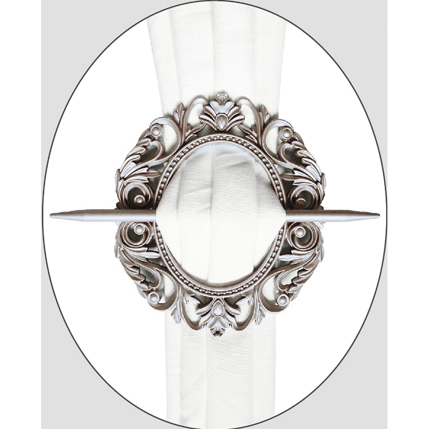 Premius Oval Scroll Decorative One Pair Curtain Tie Back, Silver, 7x8 Inches