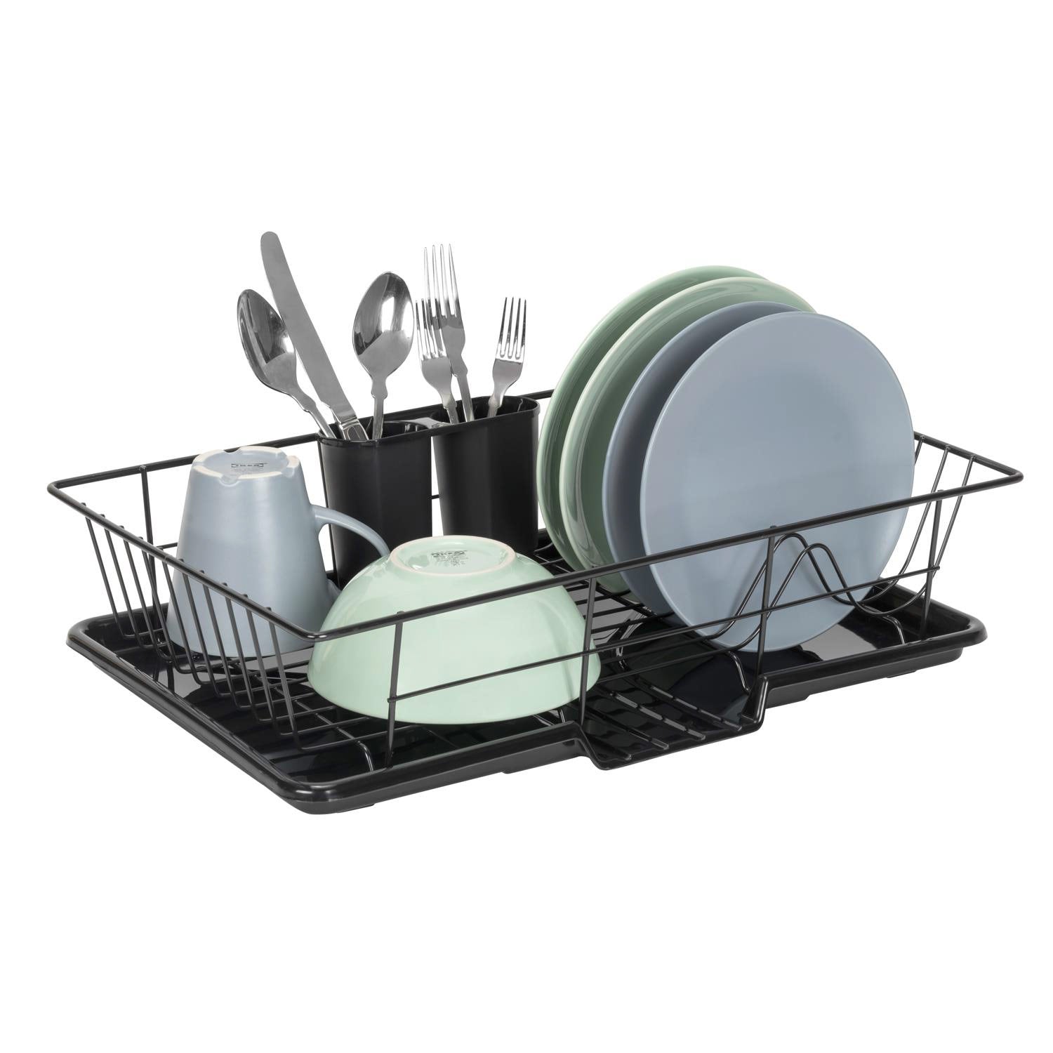 Premius 3-Piece Dish Drainer With Cutlery Holder, Black, 19x12x5 Inches