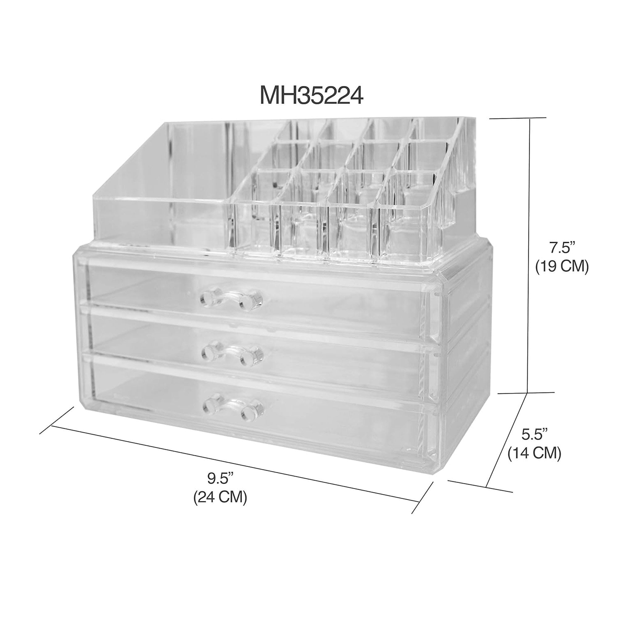 Organizador de cosméticos de 3 niveles Home Basics, 23 compartimentos, transparente, 9,5 x 5,5 x 7,5 pulgadas