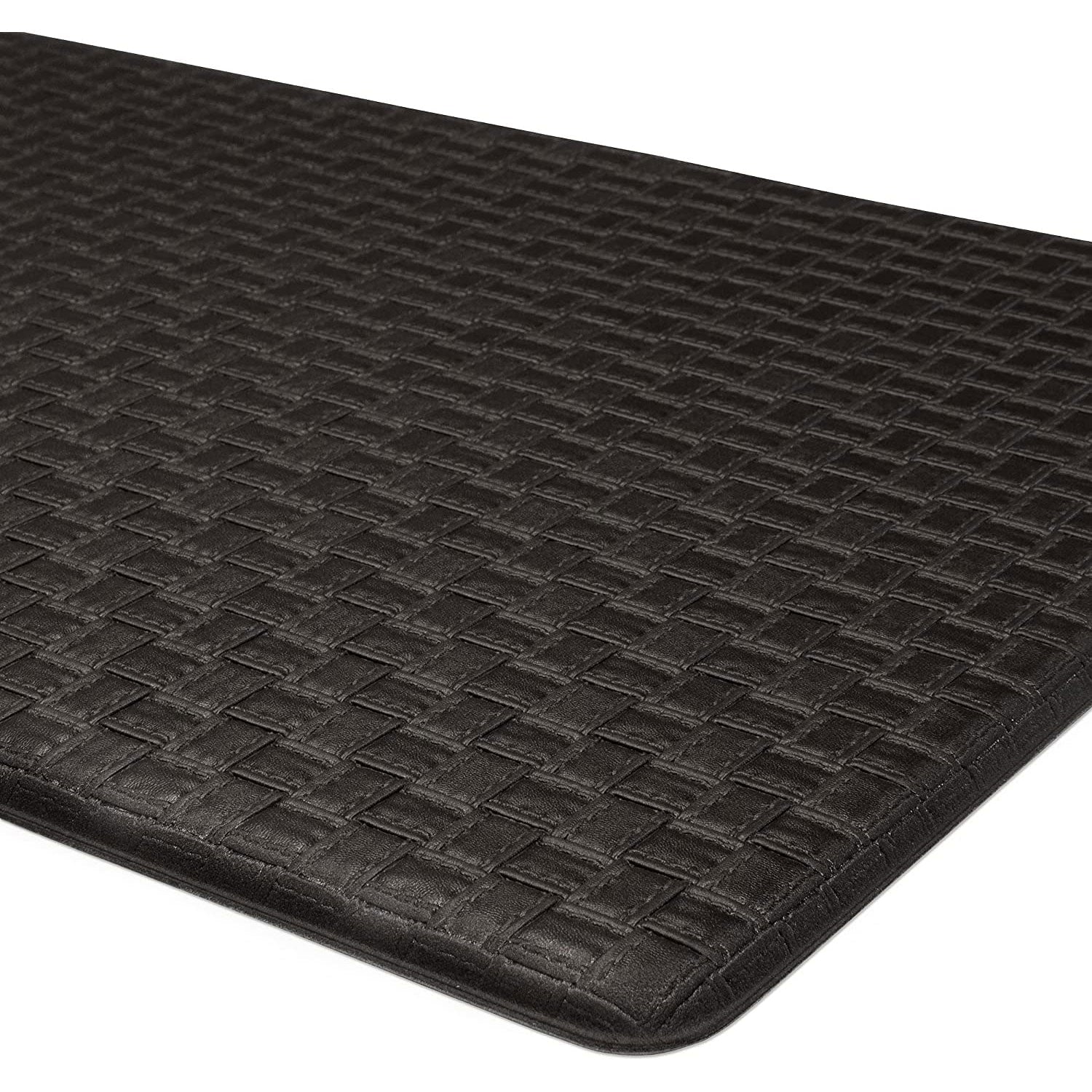 Achim Woven-Embossed Faux-Leather Anti-Fatigue Mat, Black, 18x30 Inches