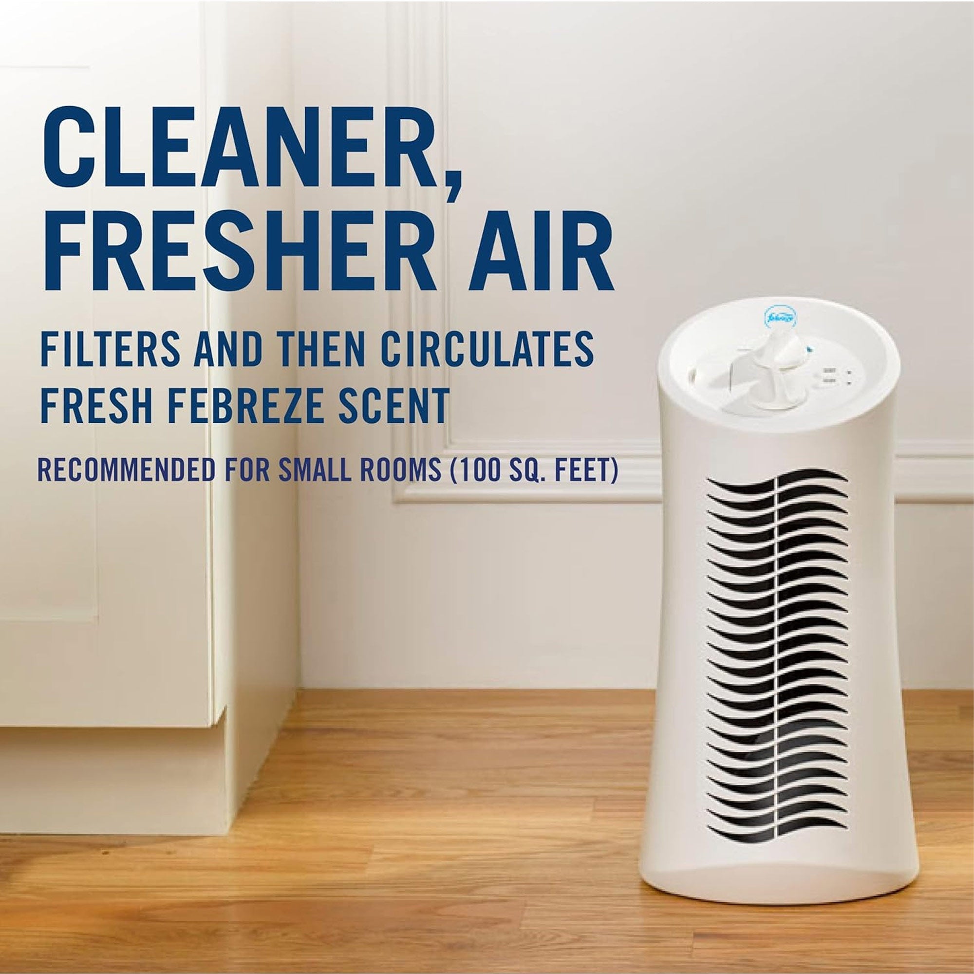 Purificador de aire tipo minitorre Febreze HEPA para espacios pequeños, color blanco