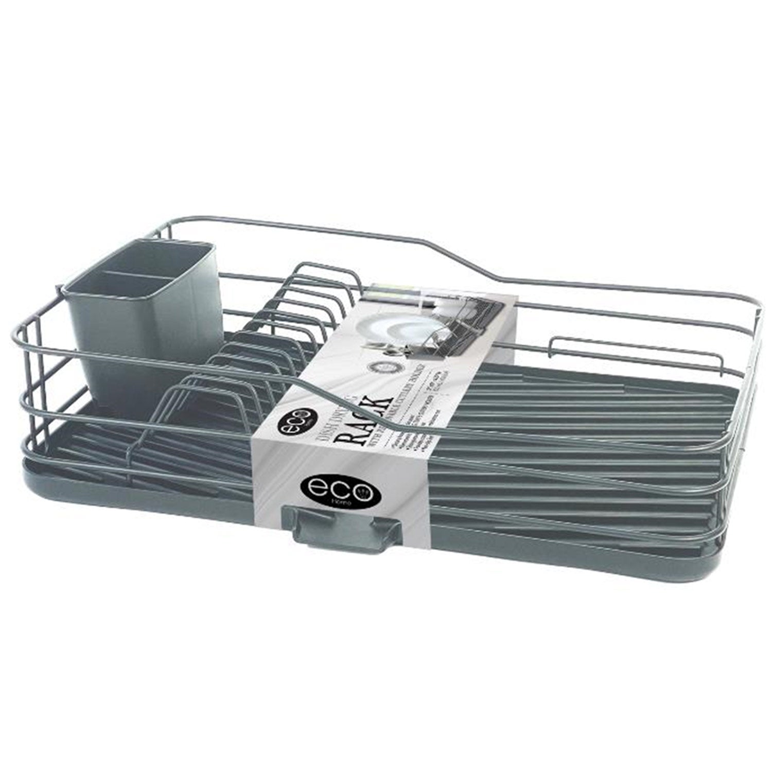 PREMIUS Dish Drainer Rack with Removable Cutlery Holder, Gray, 17x12x4.25 Inches