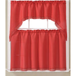 Maggie Kitchen Curtain Set with Macrame Fringes, Swag Valance 60x36, Tiers 30x36 Inches