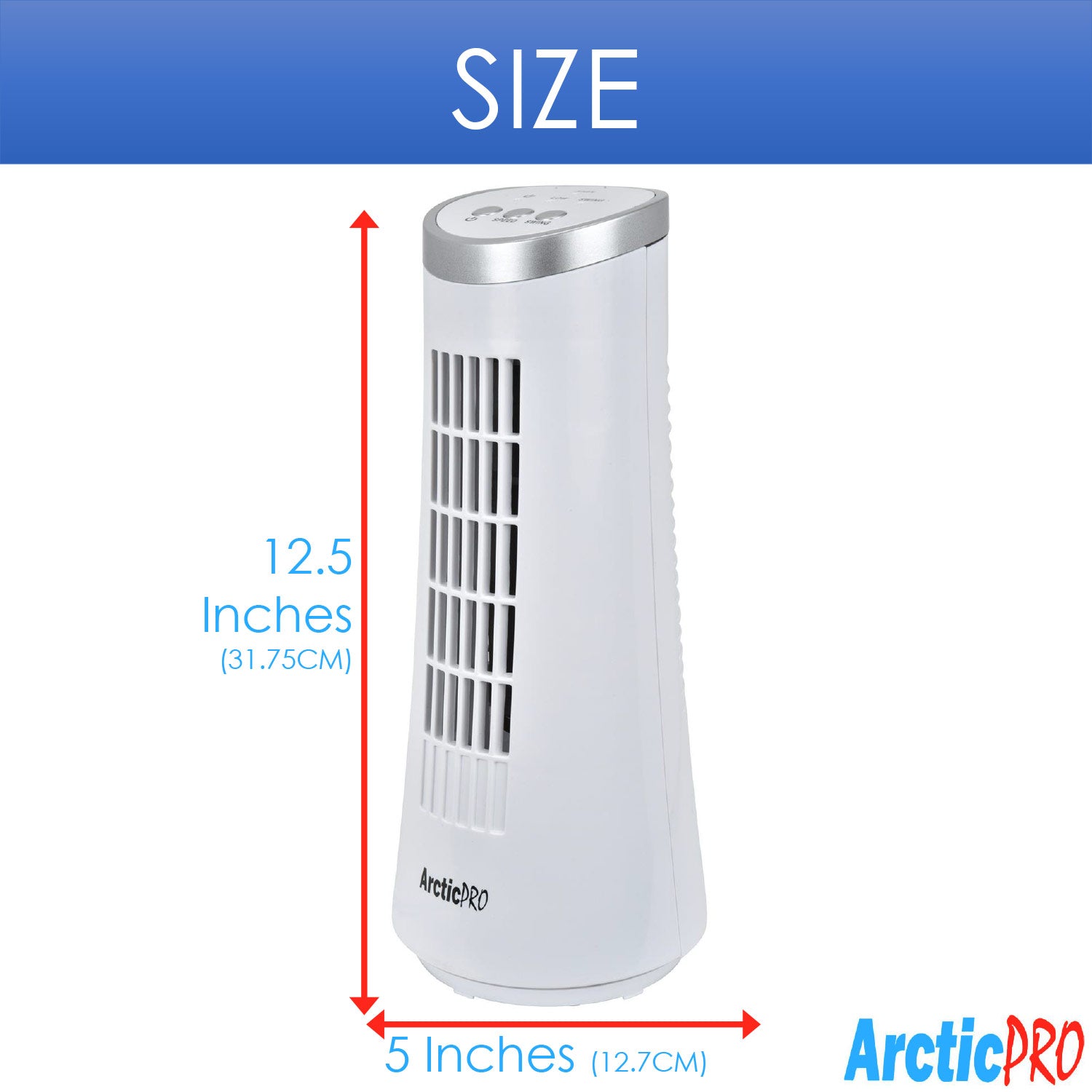 Arctic-Pro Desktop Oscillating Slim Mini Tower Fan, White, 12 Inches