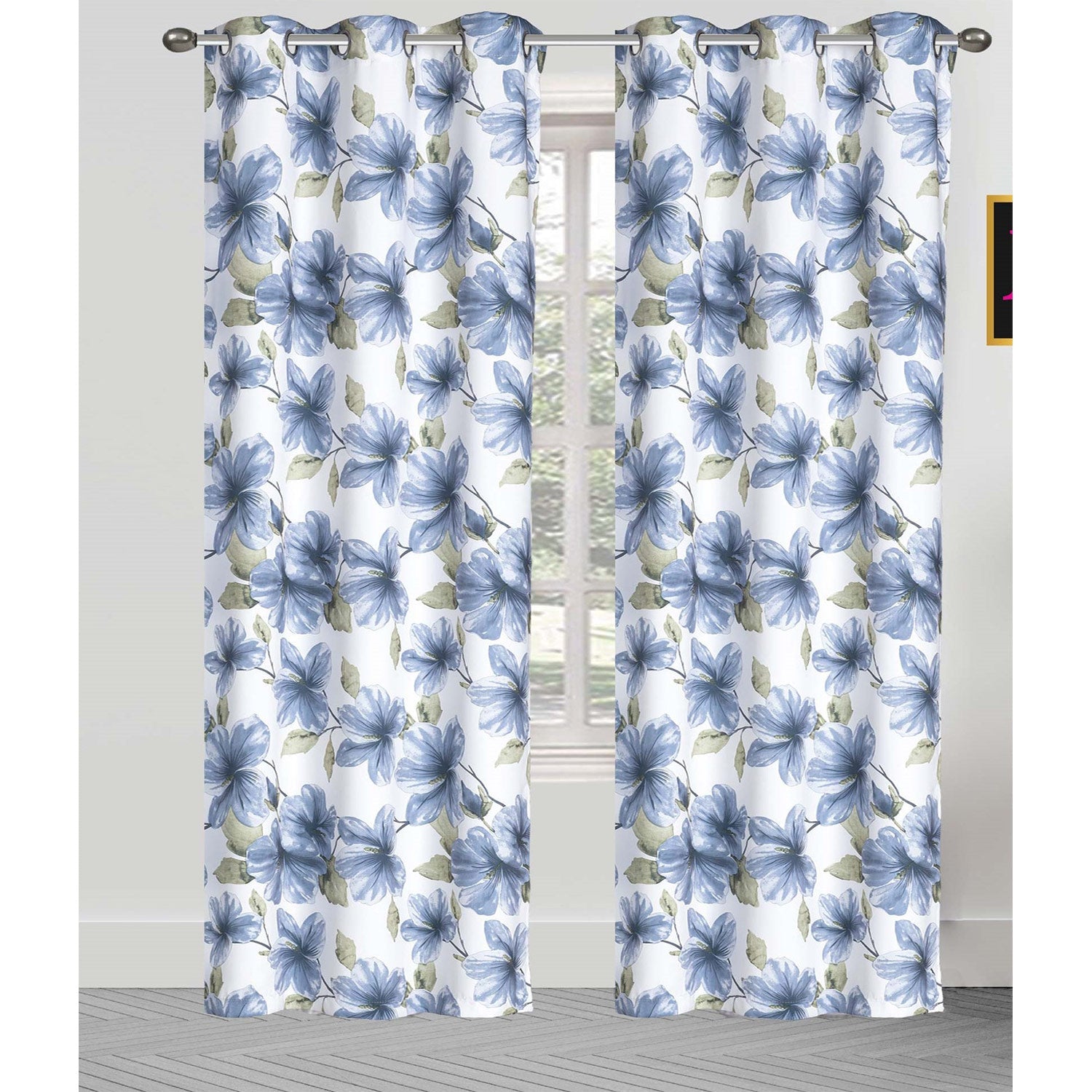 Mackenzie 2 Pack Floral Printed Room Darkening Grommet Window Panel, 2-38x84 Inches