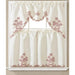 Lucy 3 Piece Embroidered Kitchen Curtain Set, Beige-Burgundy, Swag 60x36, Tiers 30x36 Inches