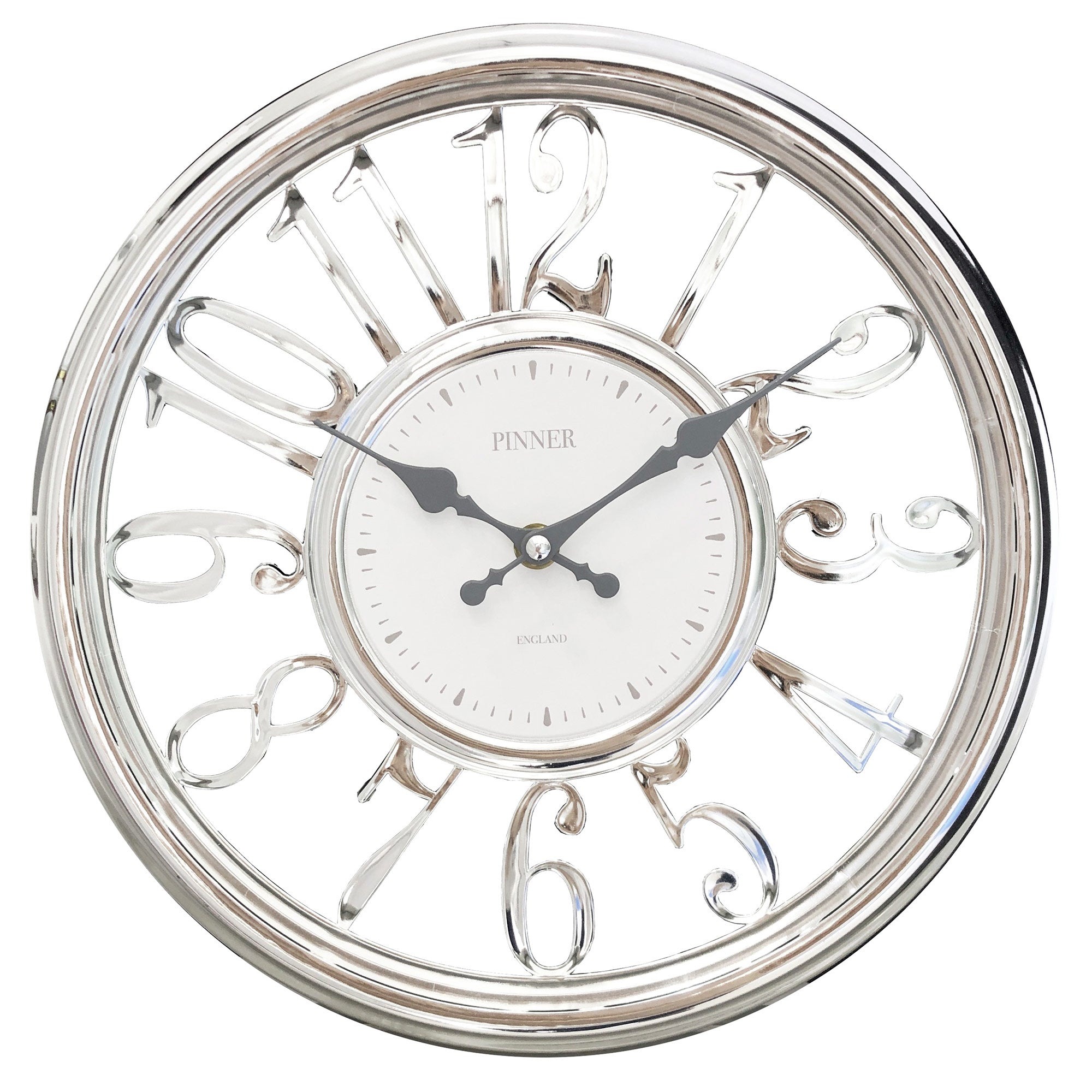 Reloj de pared analógico redondo galvanizado PREMIUS, plateado, 12 pulgadas