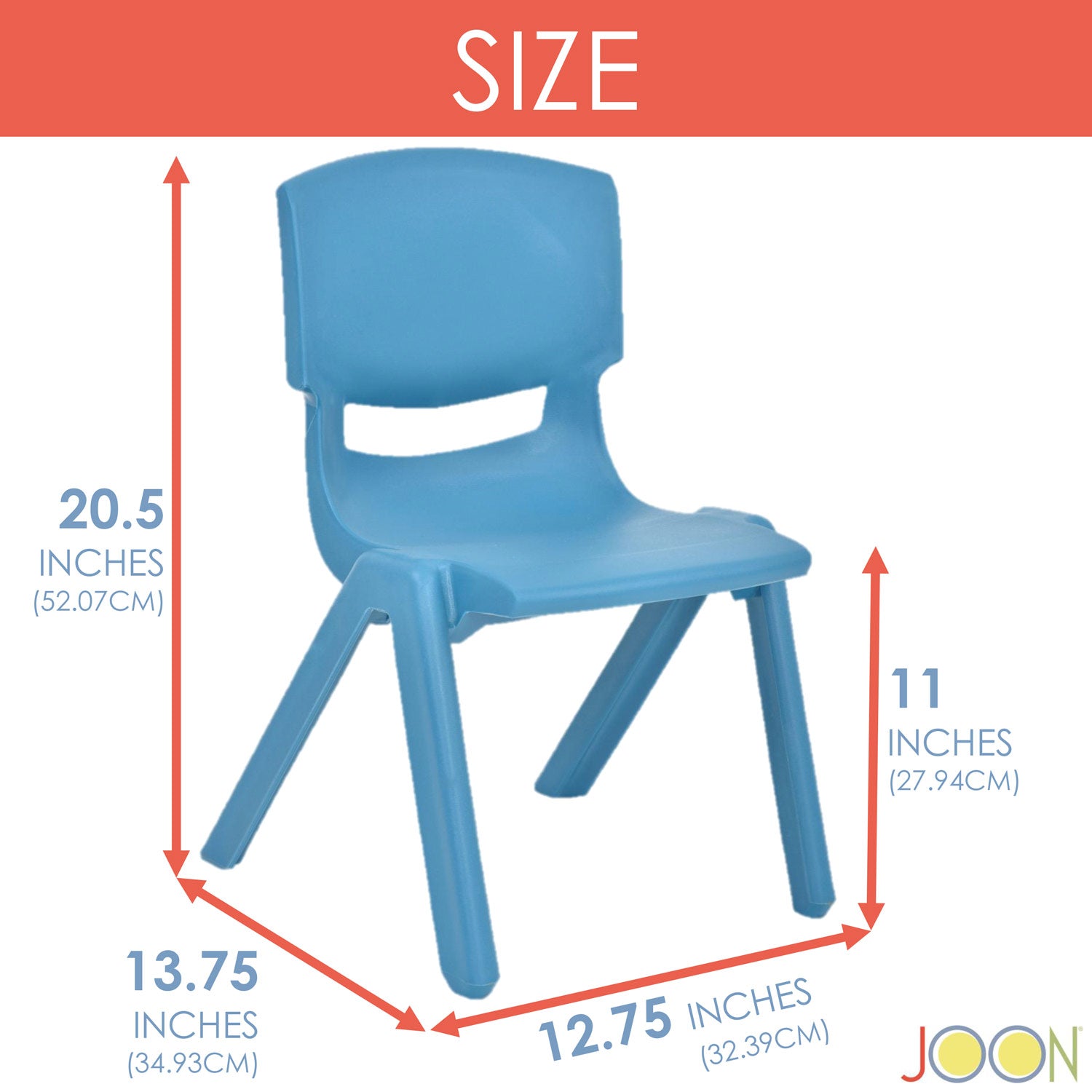 JOON Stackable Plastic Kids Learning Chairs, Sky Blue, 20.5x12.75X11 Inches, 2-Pack (Pack of 2)