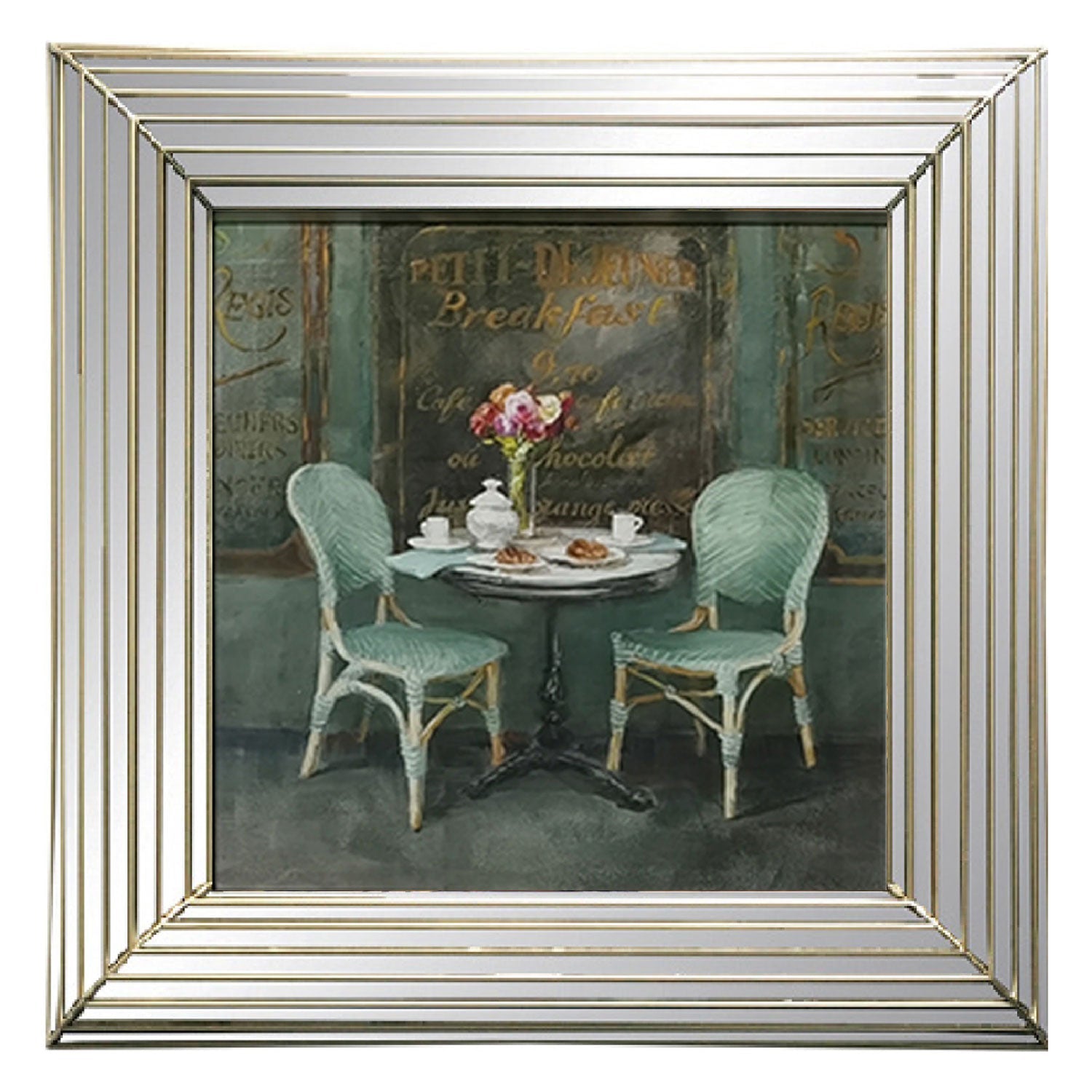 PREMIUS Multi-Layered Mirrored Frame Wall Art, Breakfast Table, 16x16 Inches