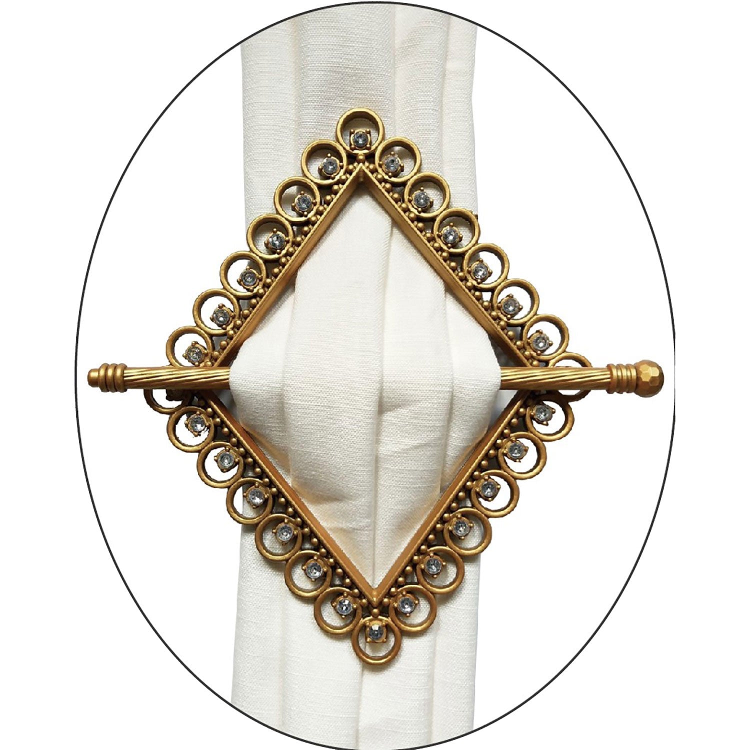 Premius Diamond Decorative One Pair Curtain Tie Back, Gold, 8x7 Inches