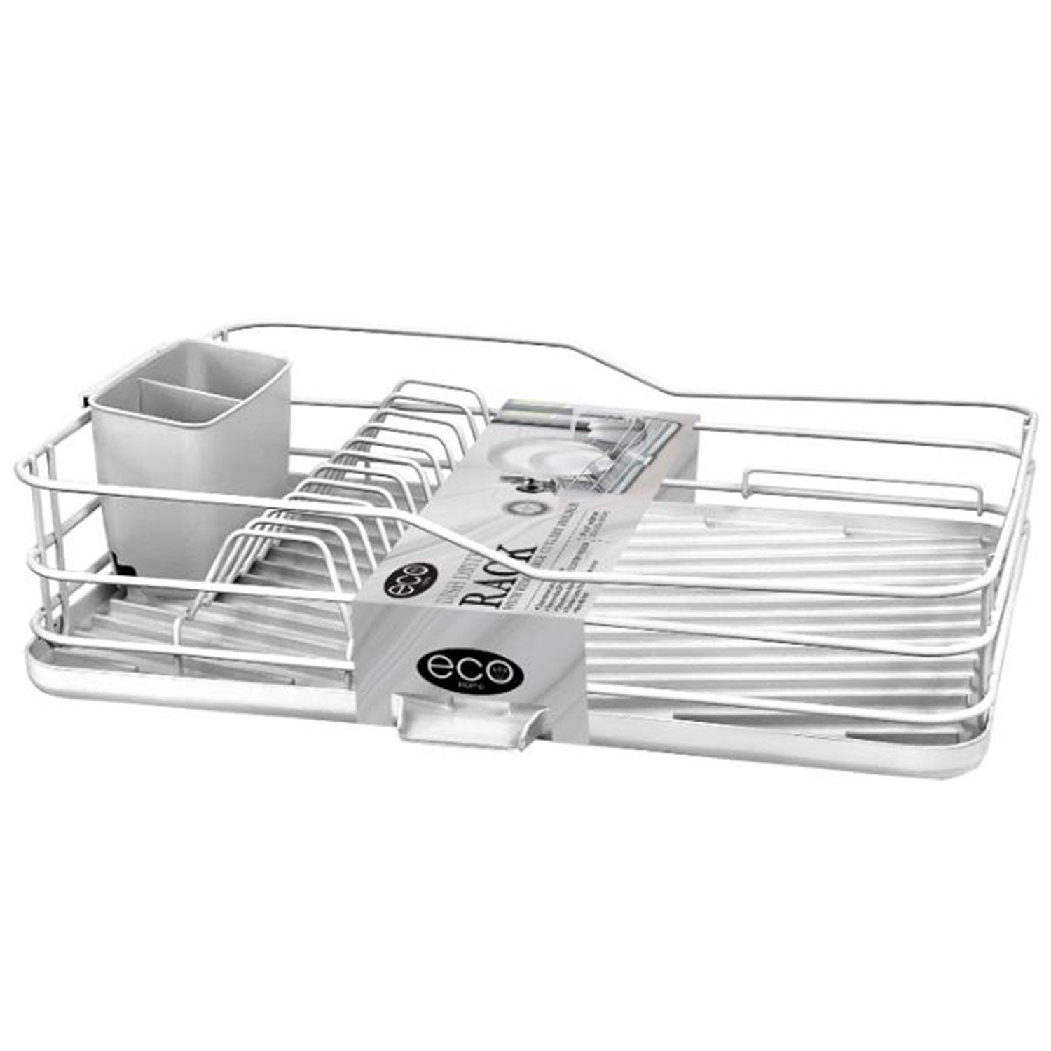 PREMIUS Dish Drainer Rack with Removable Cutlery Holder, White, 17x12x4.25 Inches