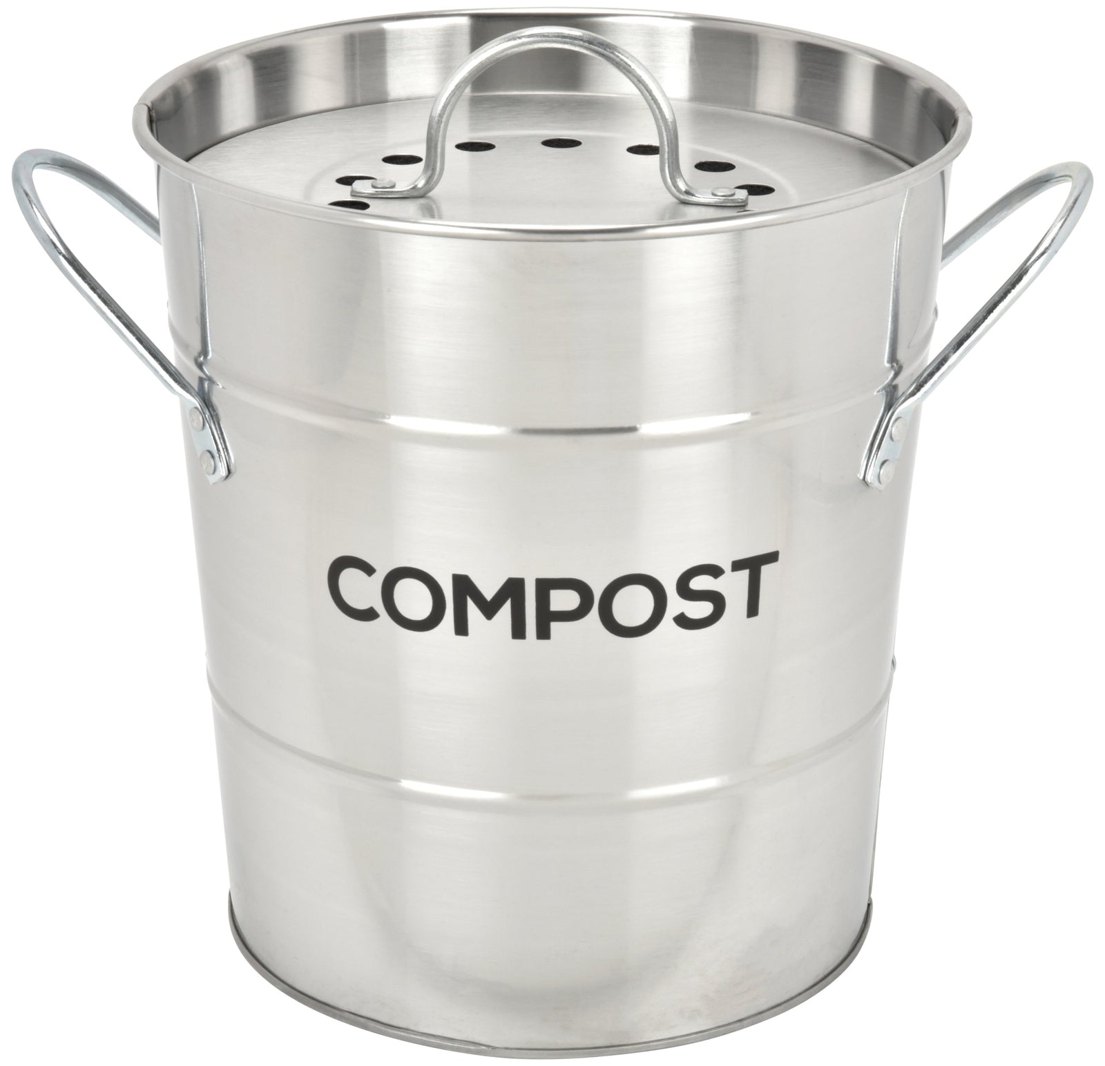 Spigo Steel Kitchen Compost Bin With Vented Charcoal Filter and Bucket, Satin Silver, 1 Gallon