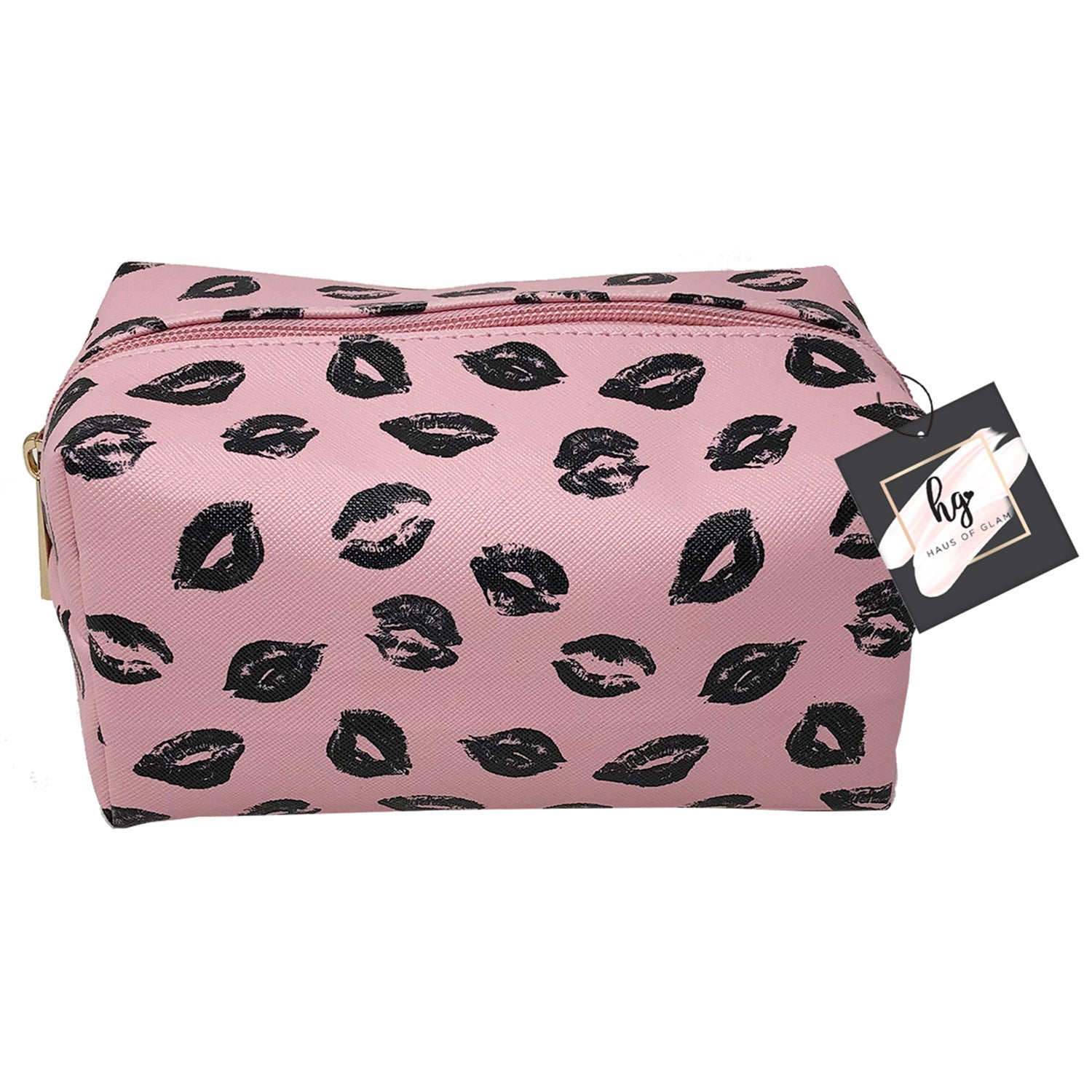 PREMIUS Cosmetic bag with Gold Metal Zipper, Lips Print, 9x4x4 Inches