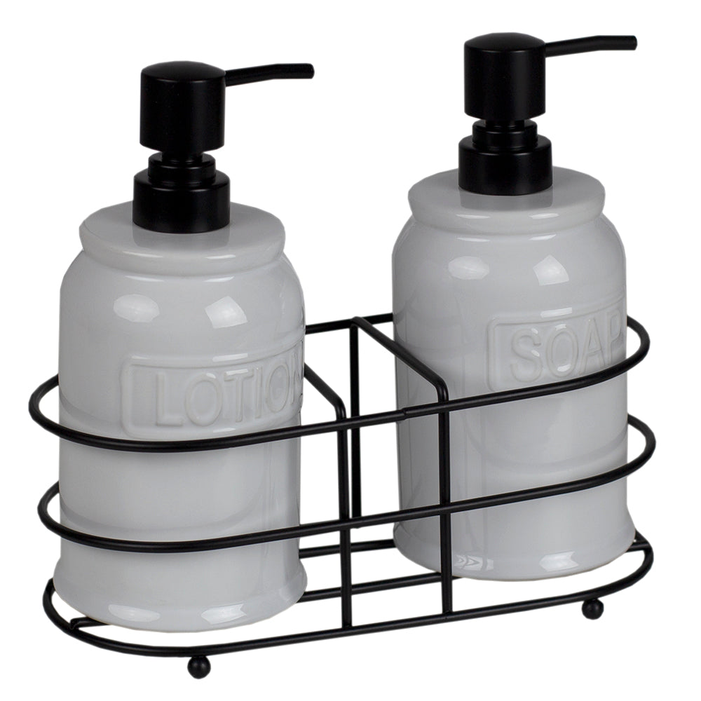 Home Basics 3-Piece Soap And Lotion Dispenser Caddy Set, White, 17.7 Ounces