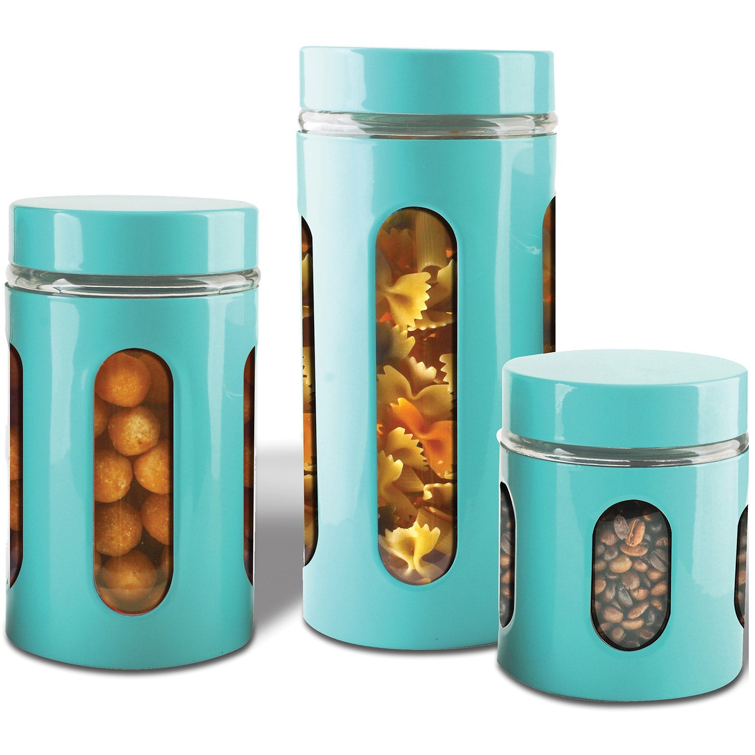 Premius Airtight 3-Piece Kitchen Glass Canister Set, Turquoise Blue