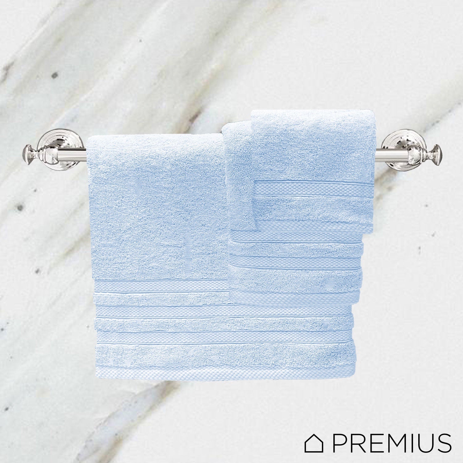 Premius Premium 6-Piece Combed Cotton Bath Towel Set, Sky Blue