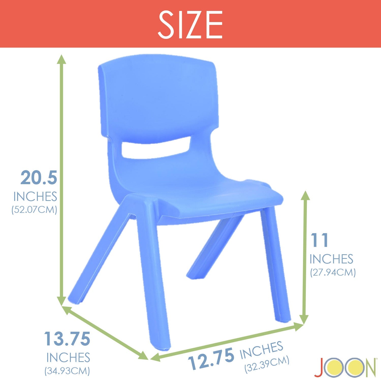 JOON Stackable Plastic Kids Learning Chairs, Blue, 20.5x12.75x11 Inches, 2-Pack (Pack of 2)