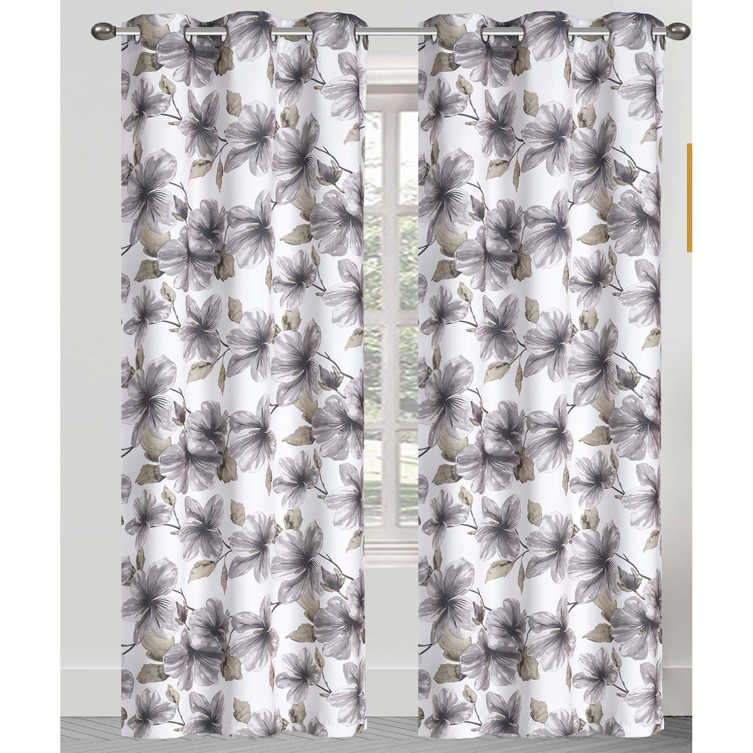 Mackenzie 2 Pack Floral Printed Room Darkening Grommet Window Panel, 2-38x84 Inches