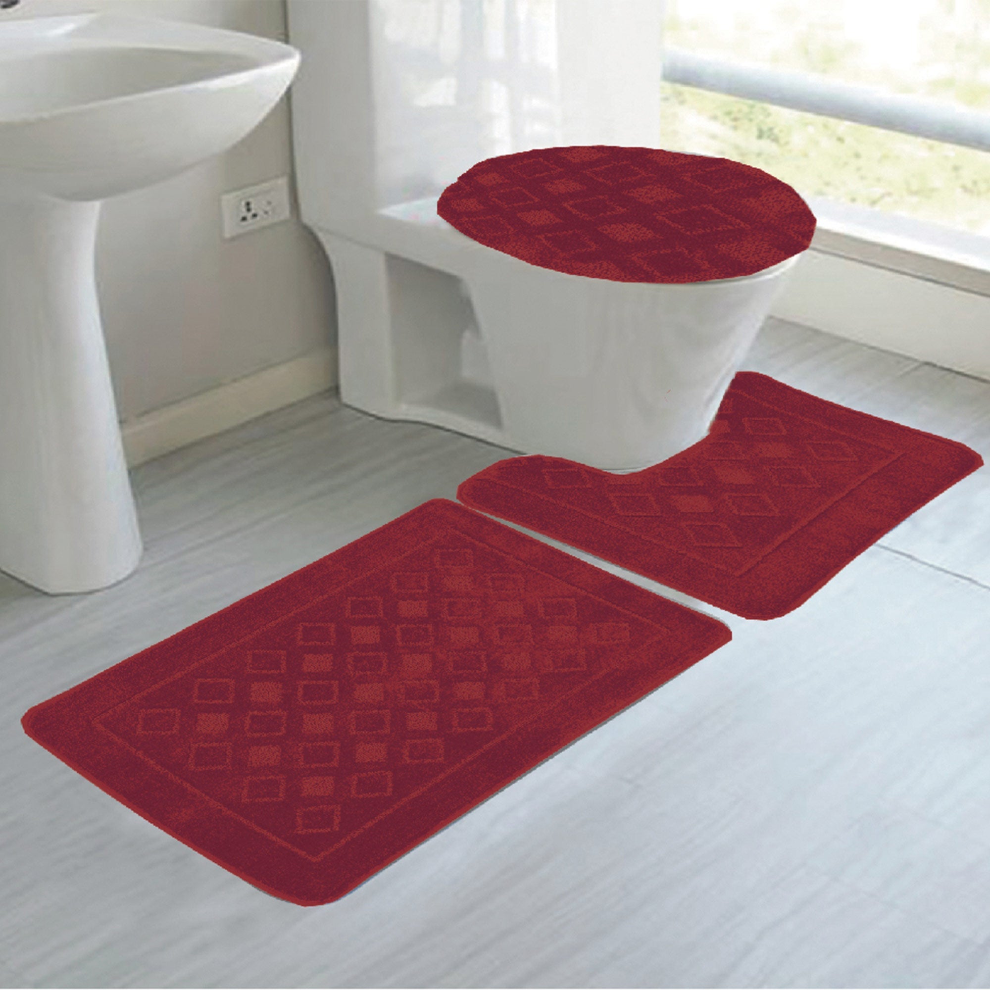 Jenny 3-Piece Diamond Plush Oversized Non-Slip Bath Rug Set