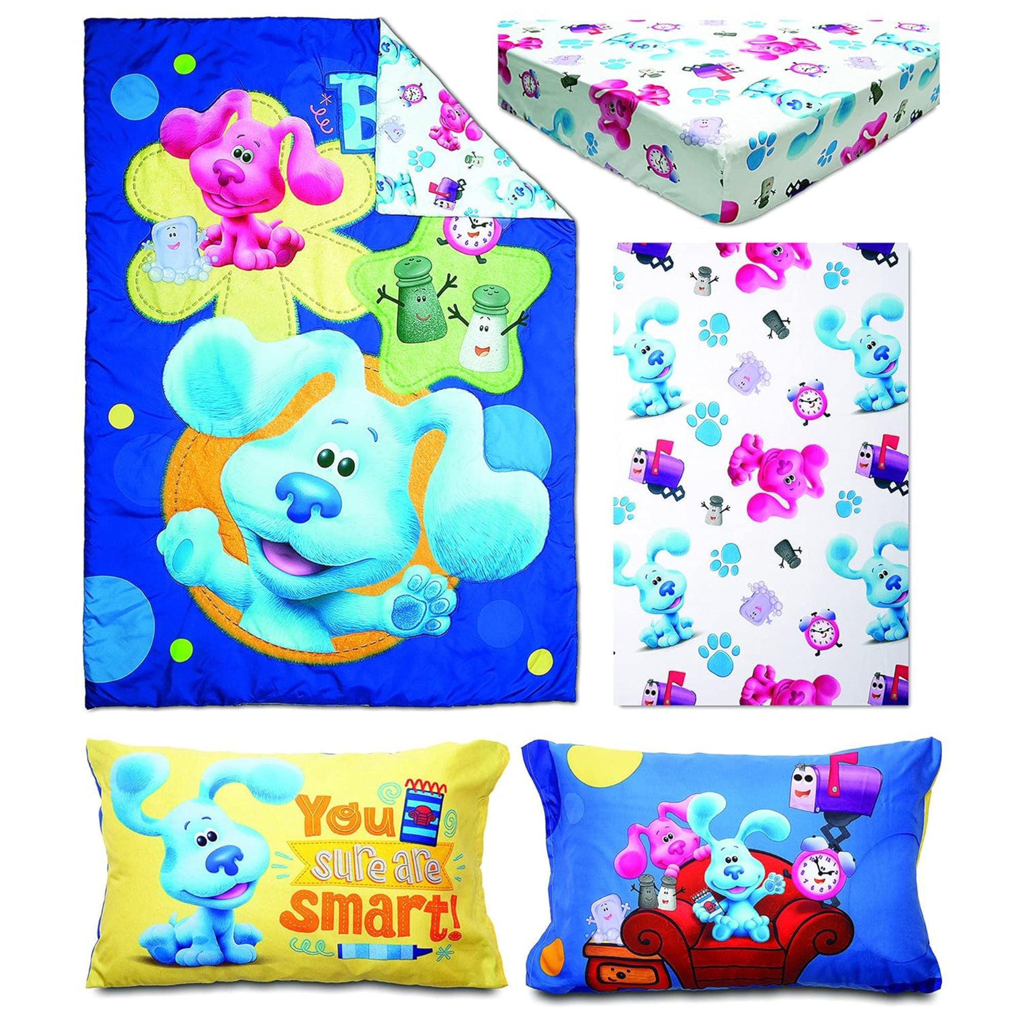 Juego de edredón reversible de 4 piezas Funhouse Blue's Clues and You, tamaño cama para niños pequeños