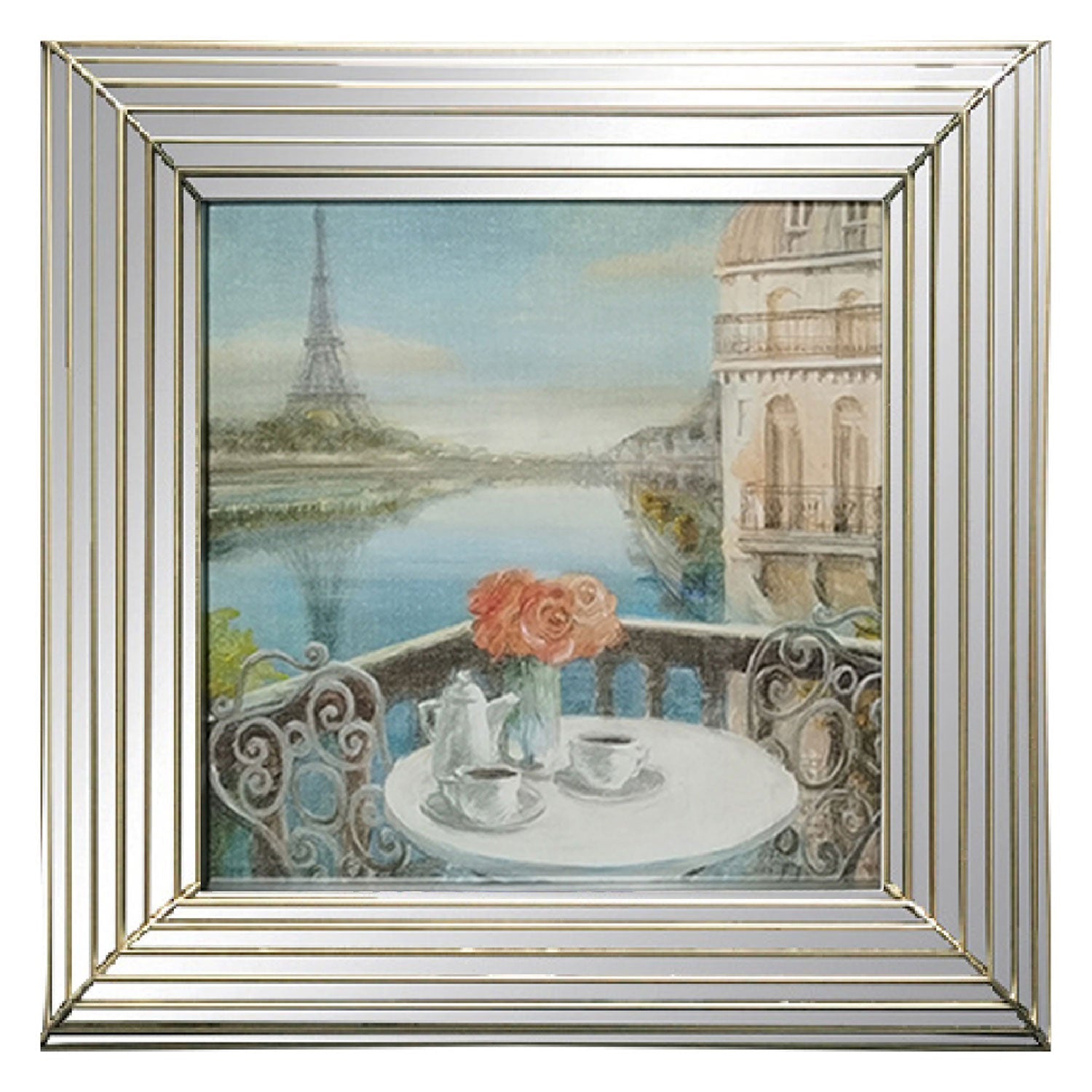 PREMIUS Multi-Layered Mirrored Frame Wall Art, Paris, 16x16 Inches