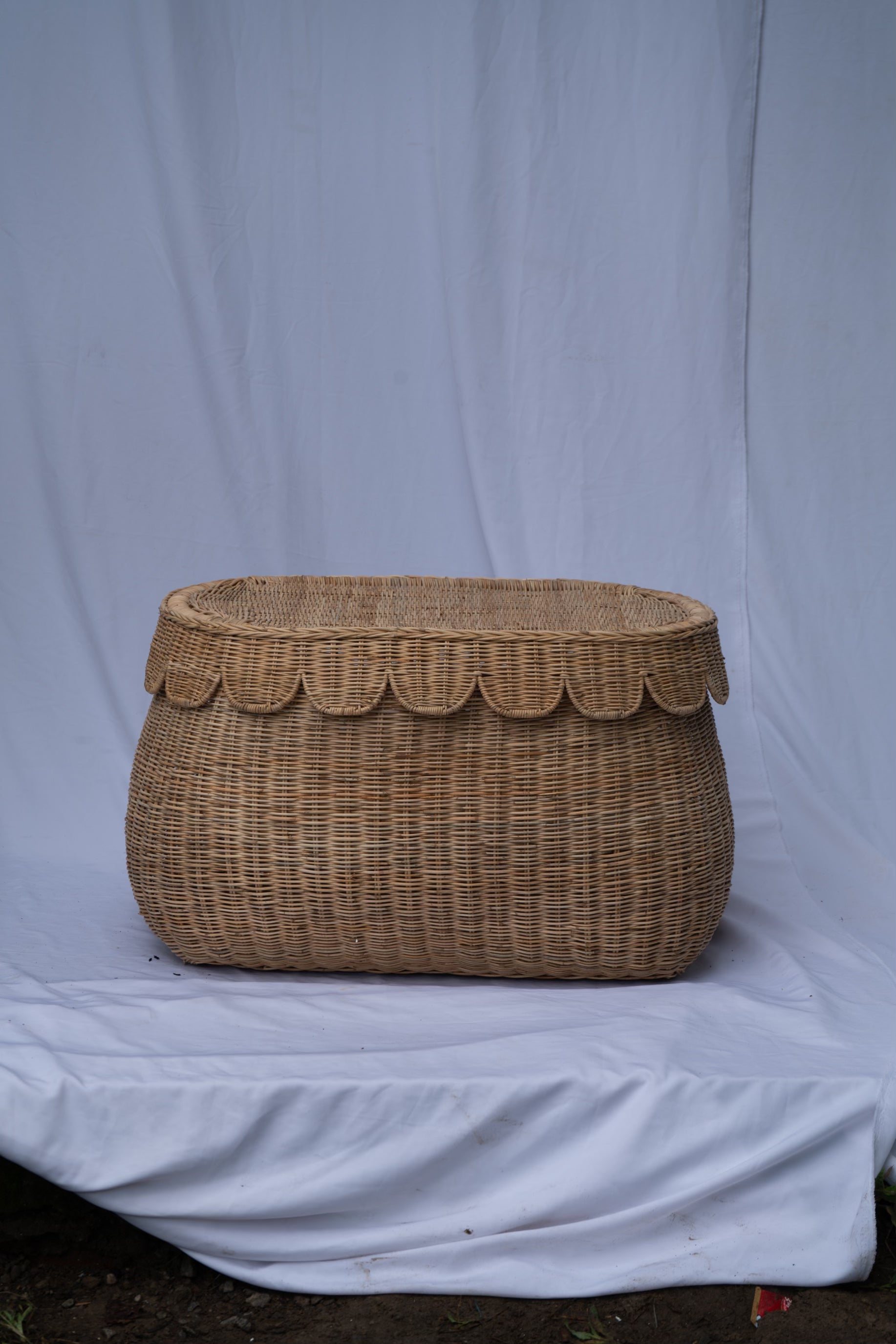 Scalloped Rattan Basket - Small - Pre-Sale