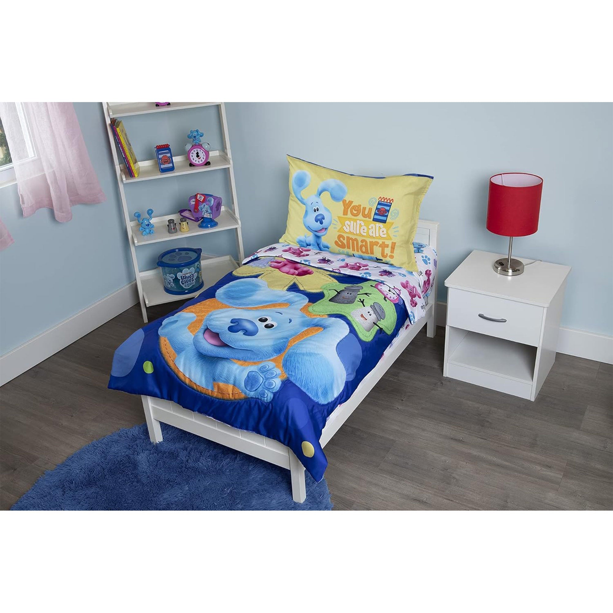 Juego de edredón reversible de 4 piezas Funhouse Blue's Clues and You, tamaño cama para niños pequeños