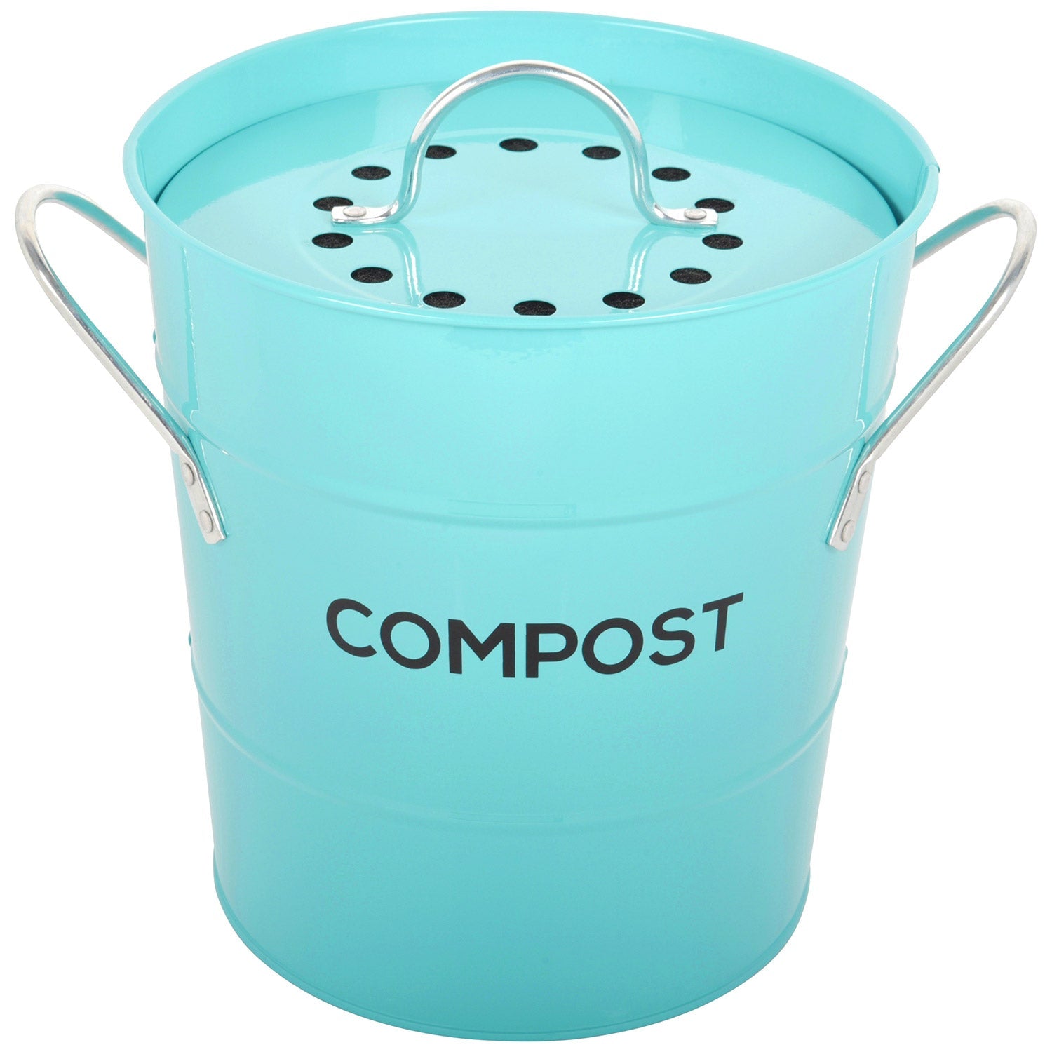 Spigo Steel Kitchen Compost Bin With Vented Charcoal Filter and Bucket, Turquoise, 1 Gallon