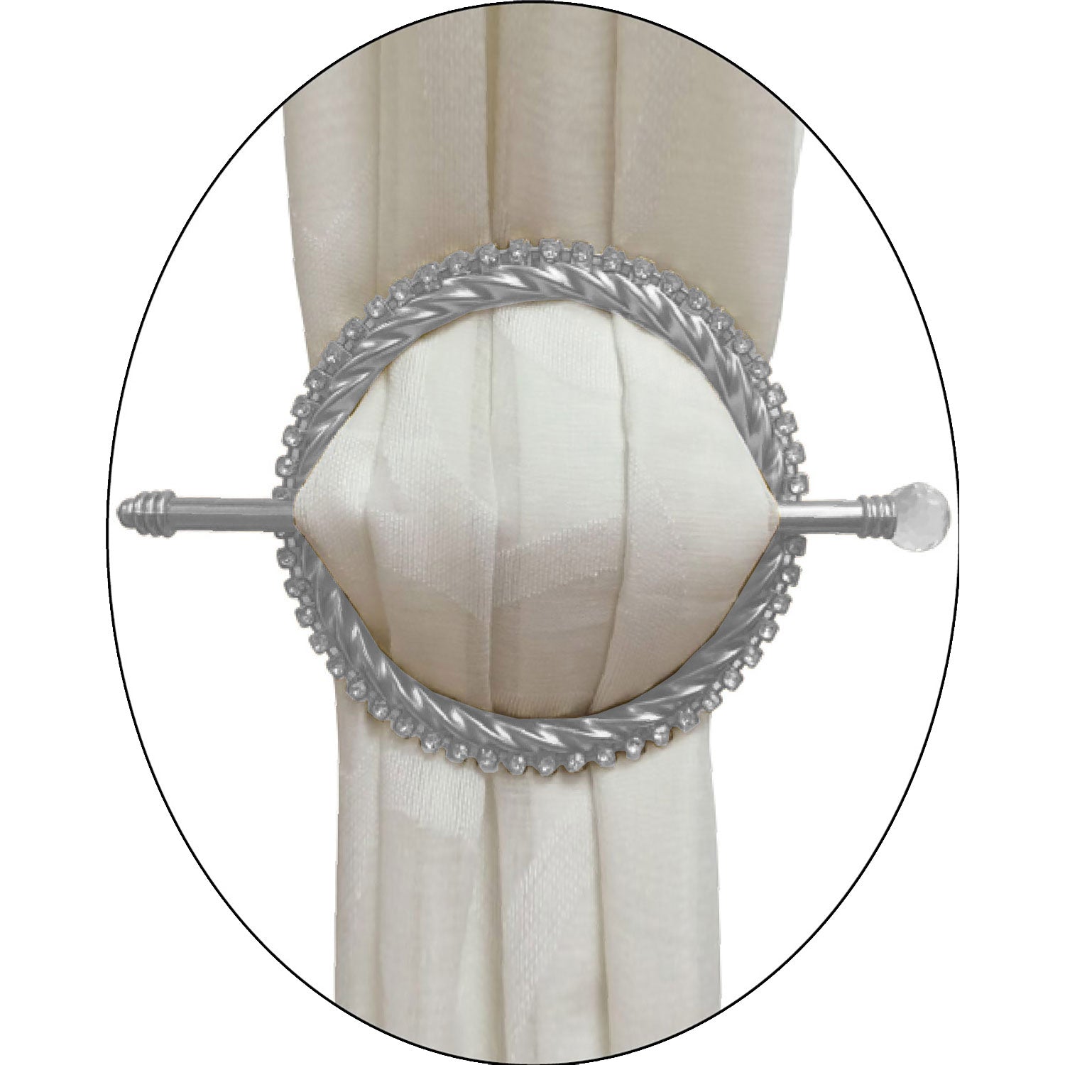 Premius Round Rhinestone Decorative One Pair Curtain Tie Back, Silver, 6x6 Inches