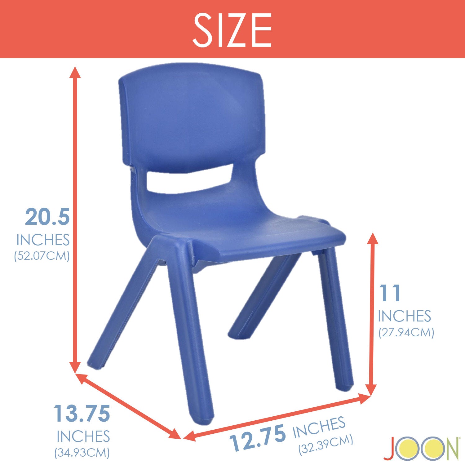 JOON Stackable Plastic Kids Learning Chairs, Dark Blue, 20.5x12.75X11 Inches, 2-Pack (Pack of 2)