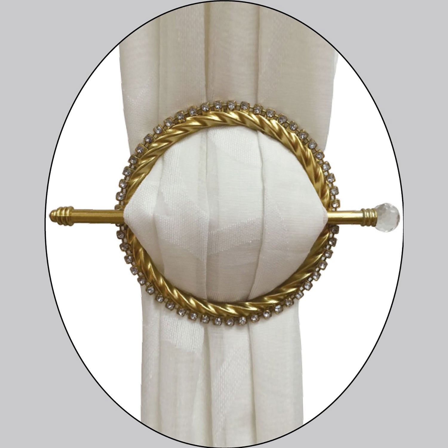 Premius Round Rhinestone Decorative One Pair Curtain Tie Back, Gold, 6x6 Inches