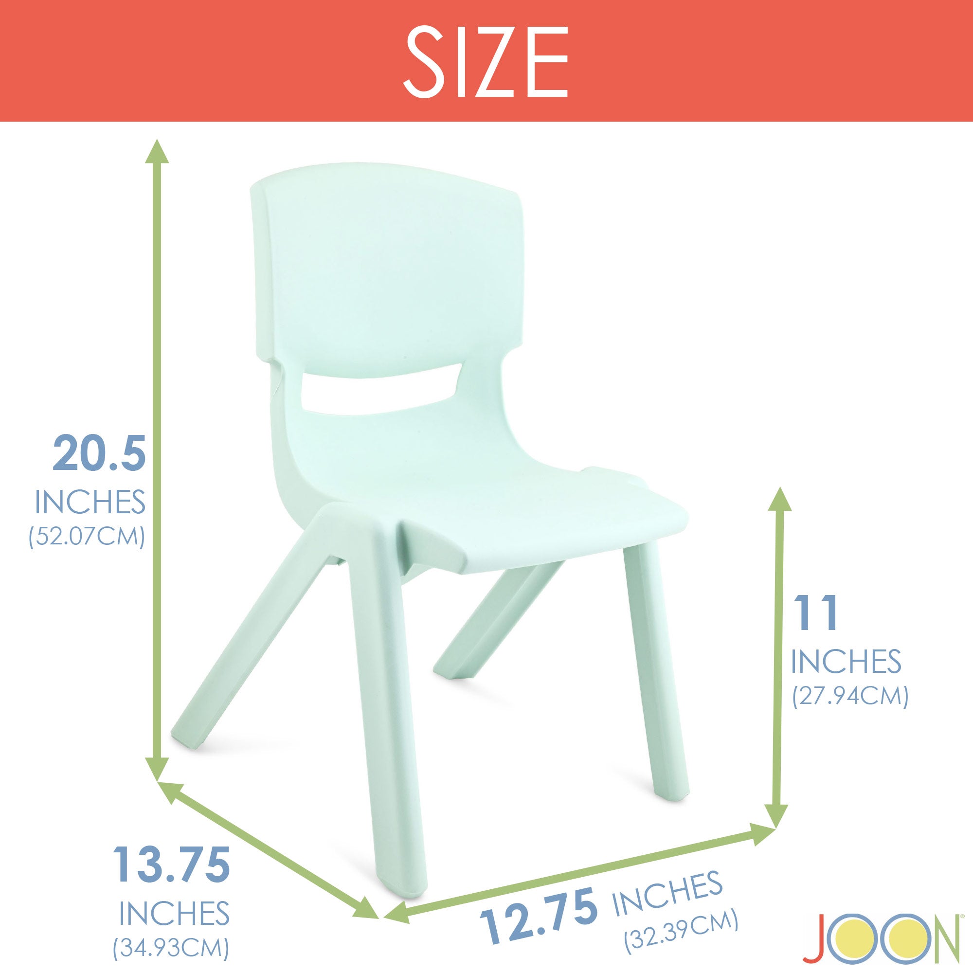 Sillas de aprendizaje apilables de plástico para niños JOON, verde menta, 20,5 x 12,75 x 11 pulgadas, paquete de 2 (paquete de 2)