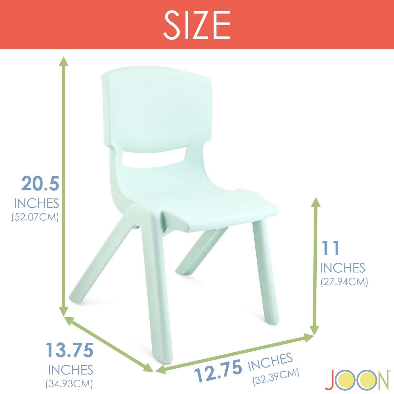 Sillas de aprendizaje apilables de plástico para niños JOON, verde menta, 20,5 x 12,75 x 11 pulgadas, paquete de 2 (paquete de 2)