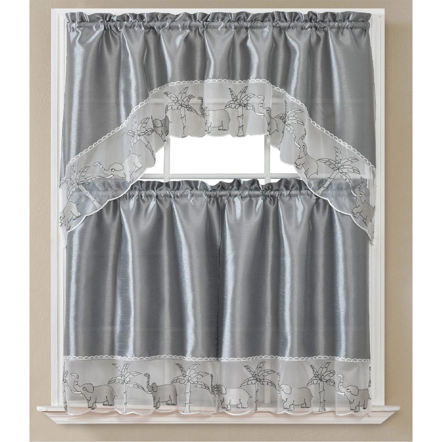 Juego de cortinas de cocina con bordado de elefante, estilo bohemio, 60 x 36, 30 x 36 pulgadas