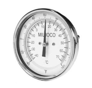 Miljoco B3098 Series 3" Dial Bi-Metal Stem Thermometer with 1/2" NPT Connection