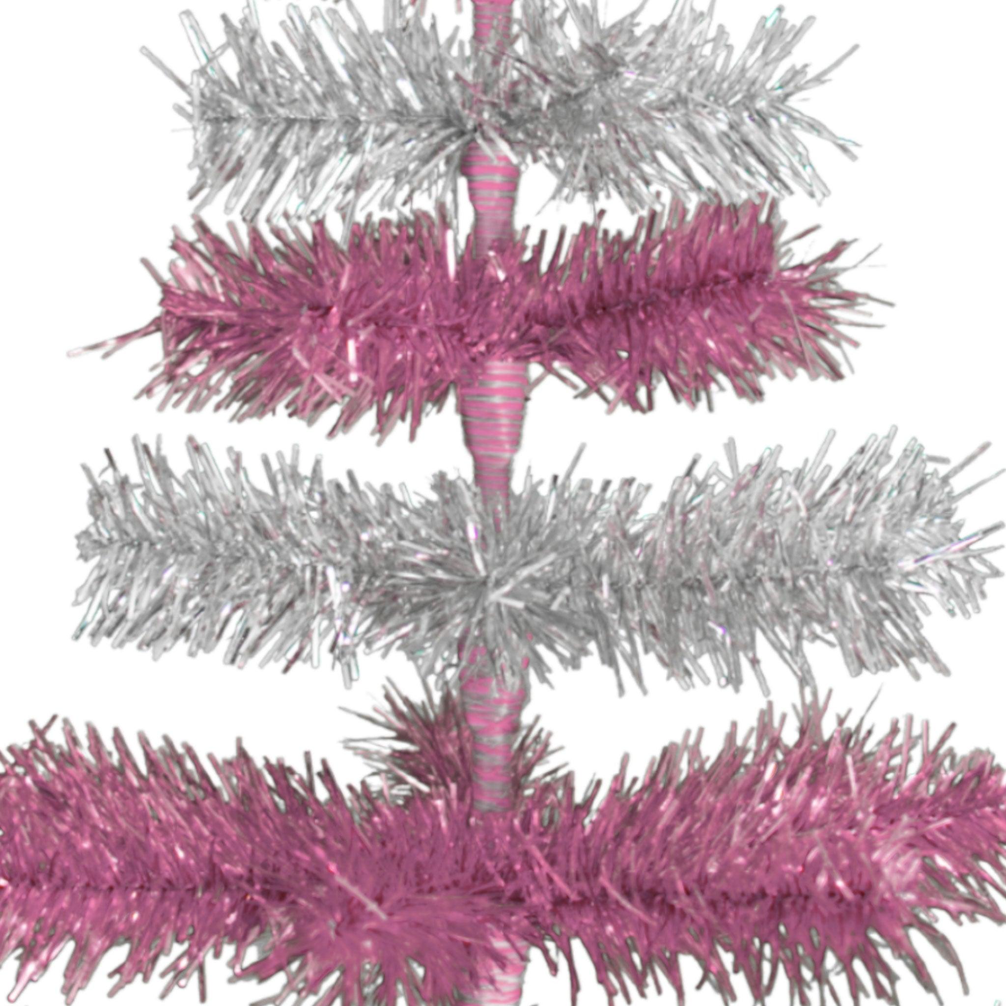 Pink & Silver Layered Tinsel Trees