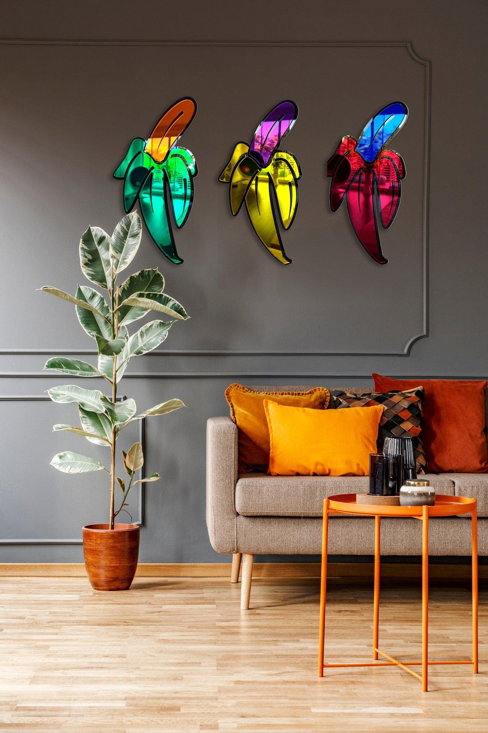 Pop Art Bananas Set of 3 Mirrored Acrylic Decor