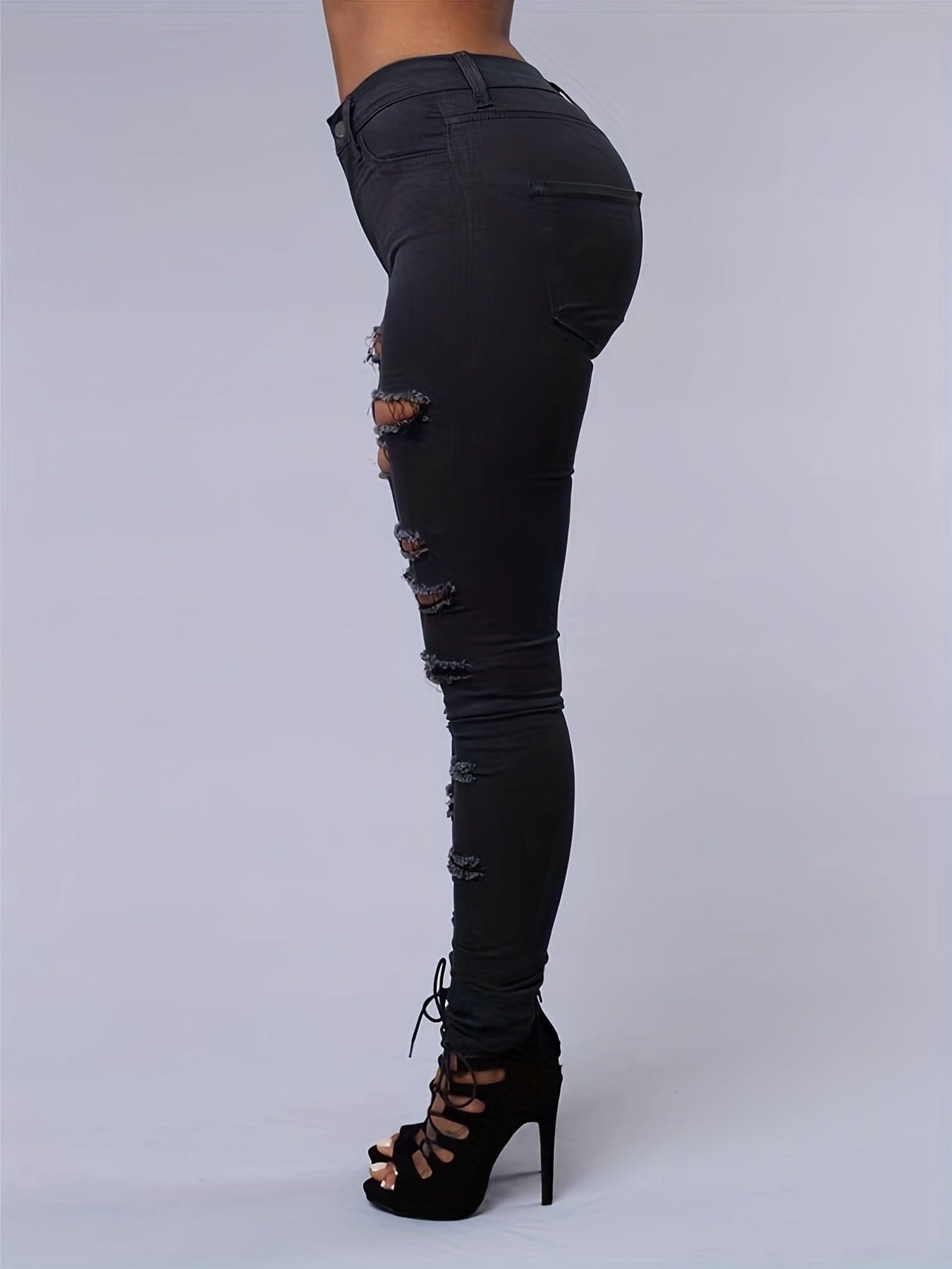 High-Waisted White Distressed Skinny Fit Jeans