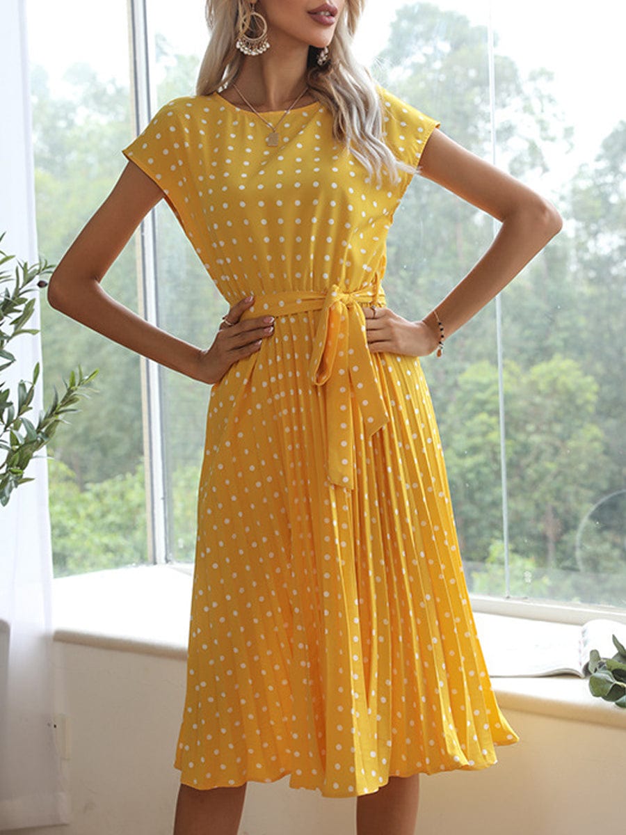 Women's Dress with Polka Dots and Pleats