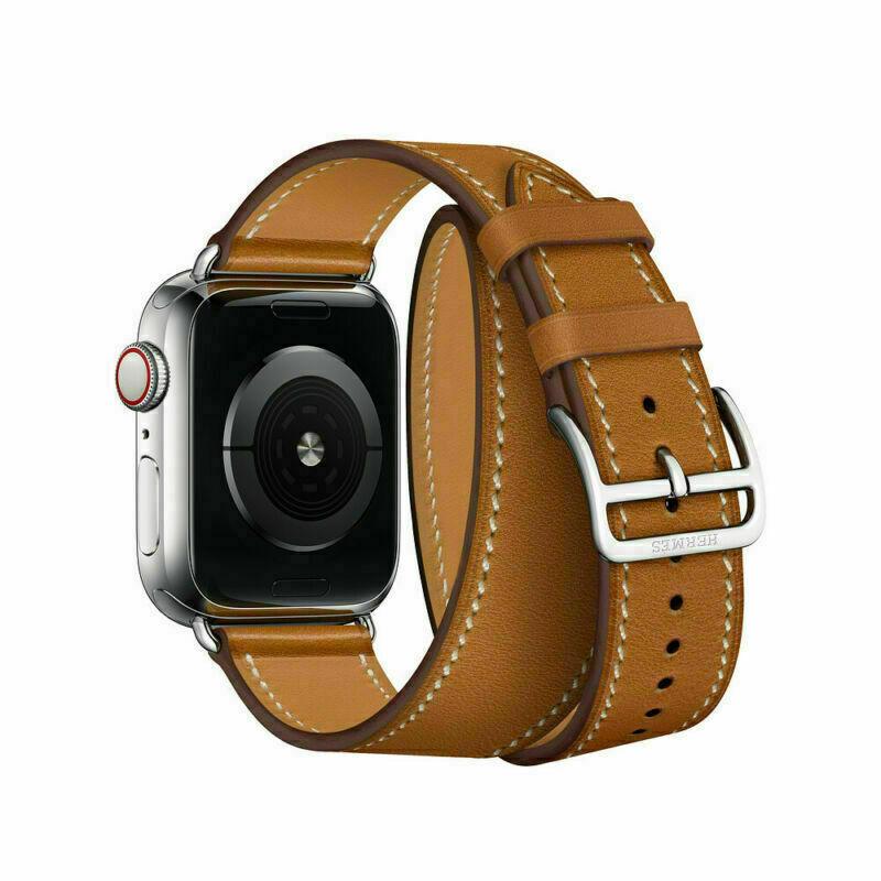 Apple Watch Series 7 (2021) GPS/Cellular A2477  - 45mm Titanium Case - Brown Faux Leather Band