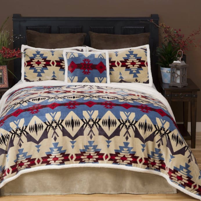 Southwest Blue River Lodge Sherpa Blanket Set