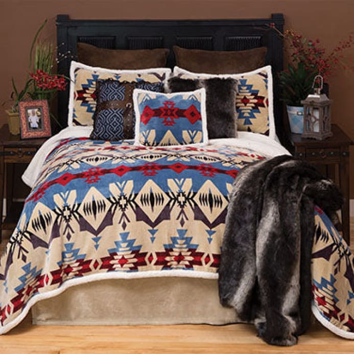 Southwest Blue River Lodge Sherpa Blanket Set