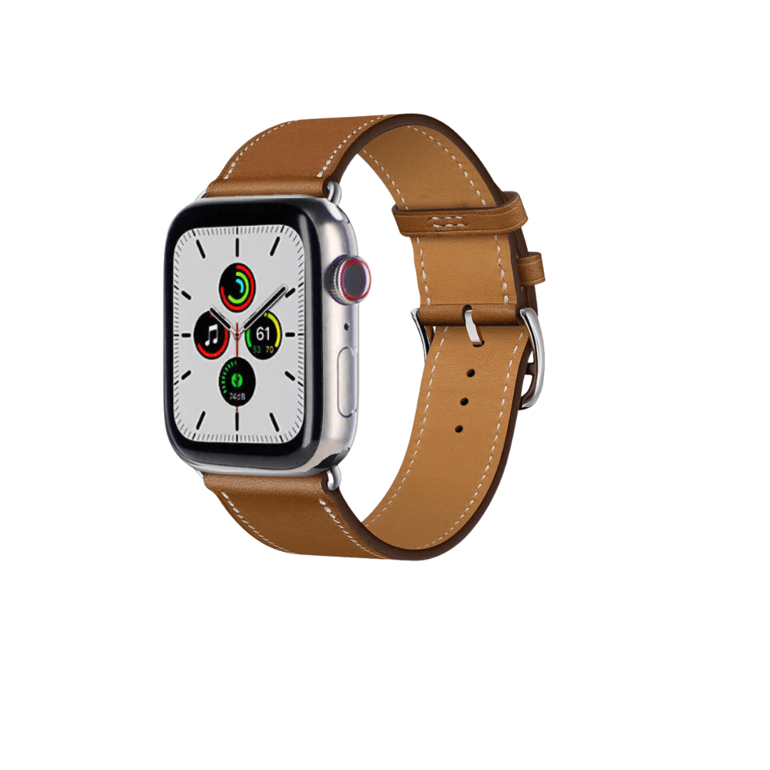 Apple Watch Series 7 (2021) GPS/Cellular A2477  - 45mm Titanium Case - Brown Faux Leather Band