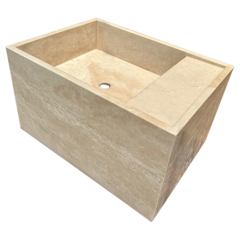 Lavabo de baño de pared de travertino claro Troia (ancho) 17" (largo) 24" (alto) 14"