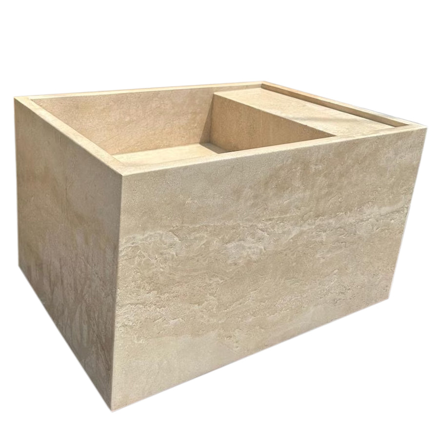 Lavabo de baño de pared de travertino claro Troia (ancho) 17" (largo) 24" (alto) 14"