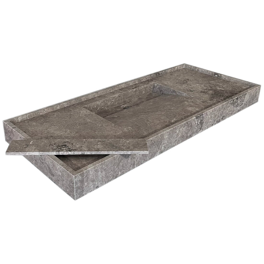 Lavabo de baño rectangular de mármol gris Tundra para montaje en pared con desagüe oculto (ancho) 20" (largo) 48" (alto) 5"