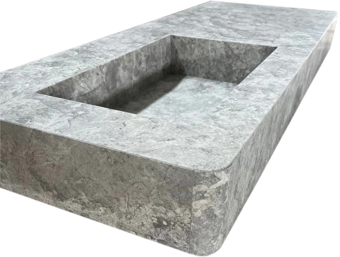 Lavabo de pared rectangular de mármol gris Tundra (ancho) 20" (largo) 48" (alto) 5"