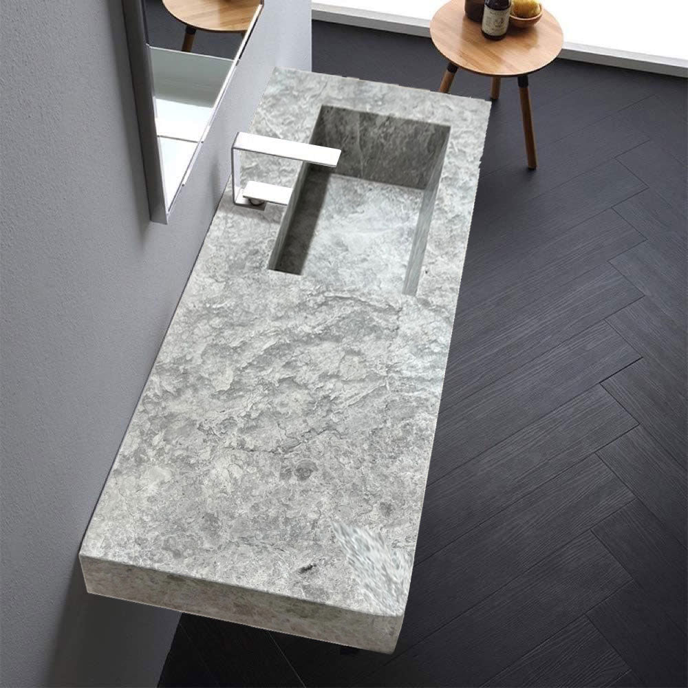 Lavabo de pared rectangular de mármol gris Tundra (ancho) 20" (largo) 48" (alto) 5"