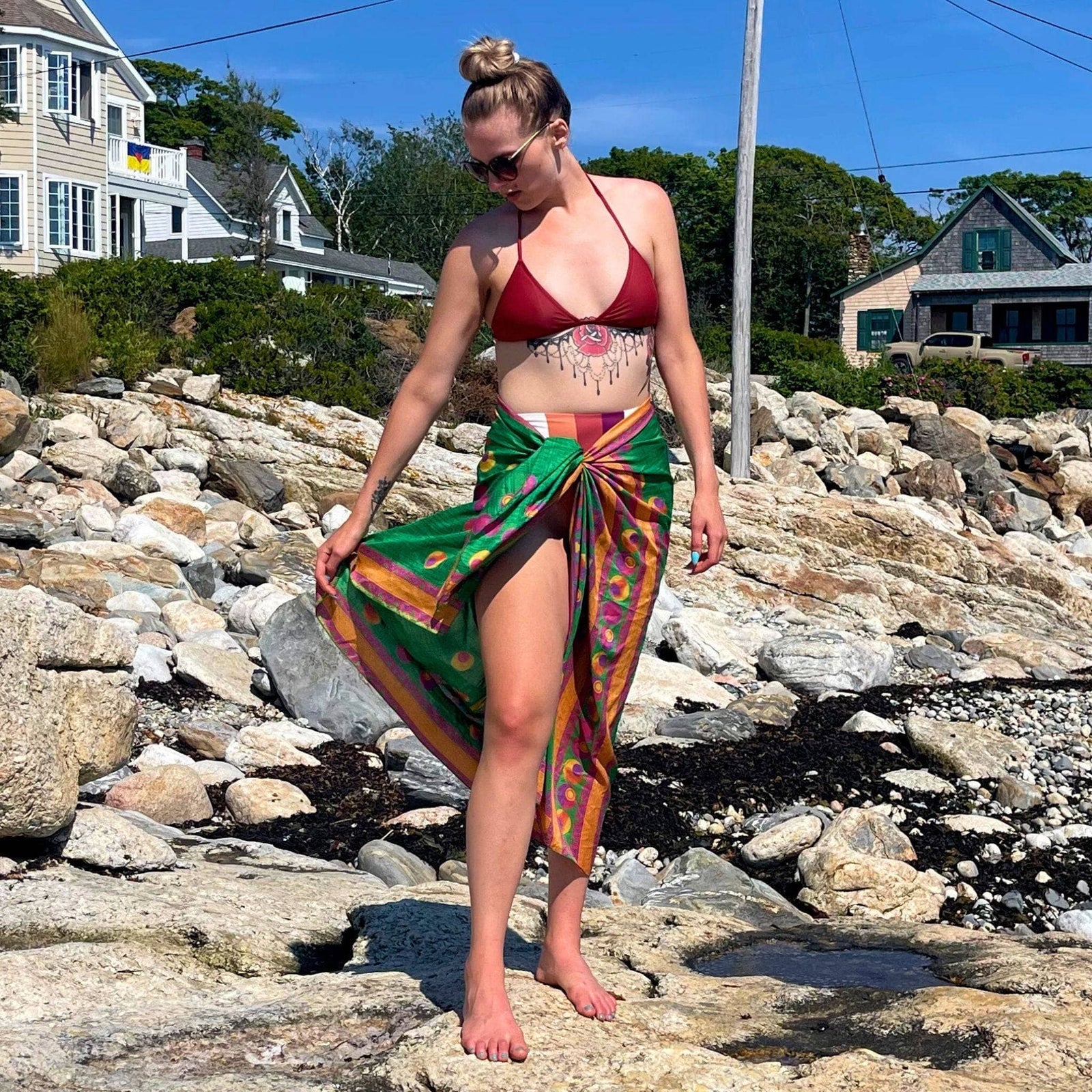 Upcycled Sari Silk Beach Sarong